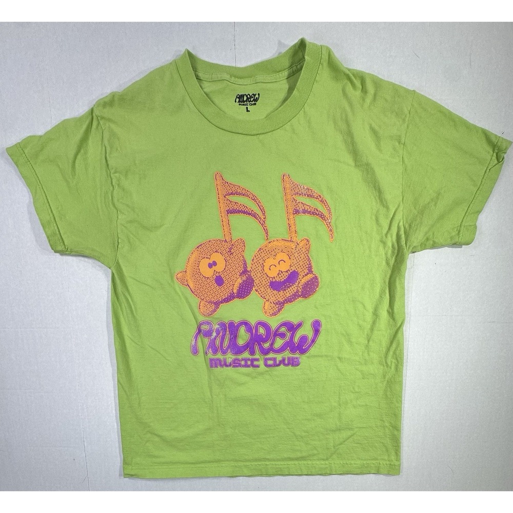 Andrew Music Club L Lime Green Graphic T-Shirt Rave Festival Streetwear